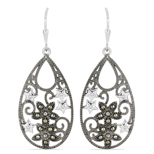 BUY 925 SILVER AUSTRIAN MARCASITE GEMSTONE  FLORAL EARRINGS